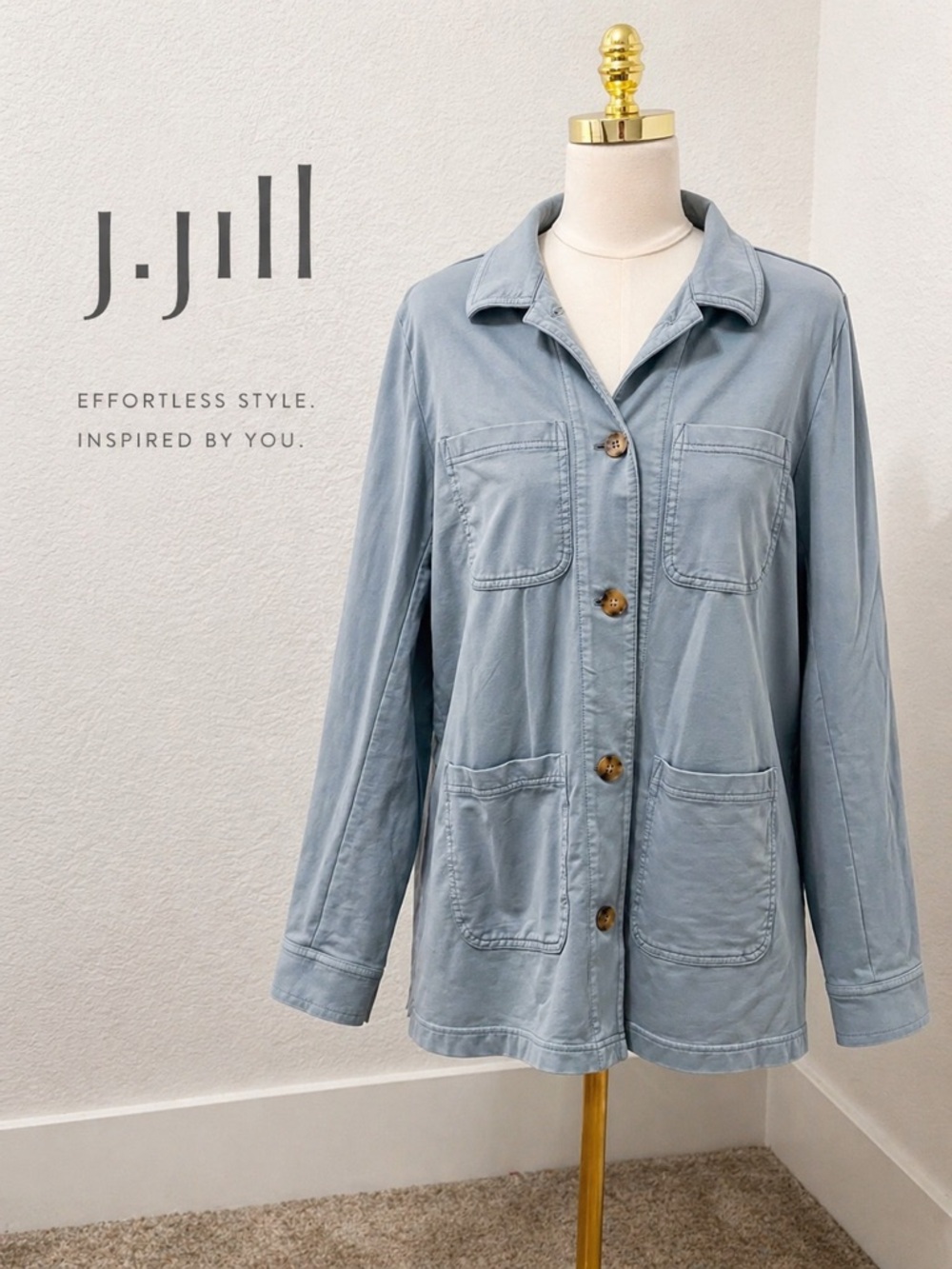 J. Jill Chore Jacket Medium Bluestone Garment-Dyed Utility Cotton Stretch - Picture 2 of 9